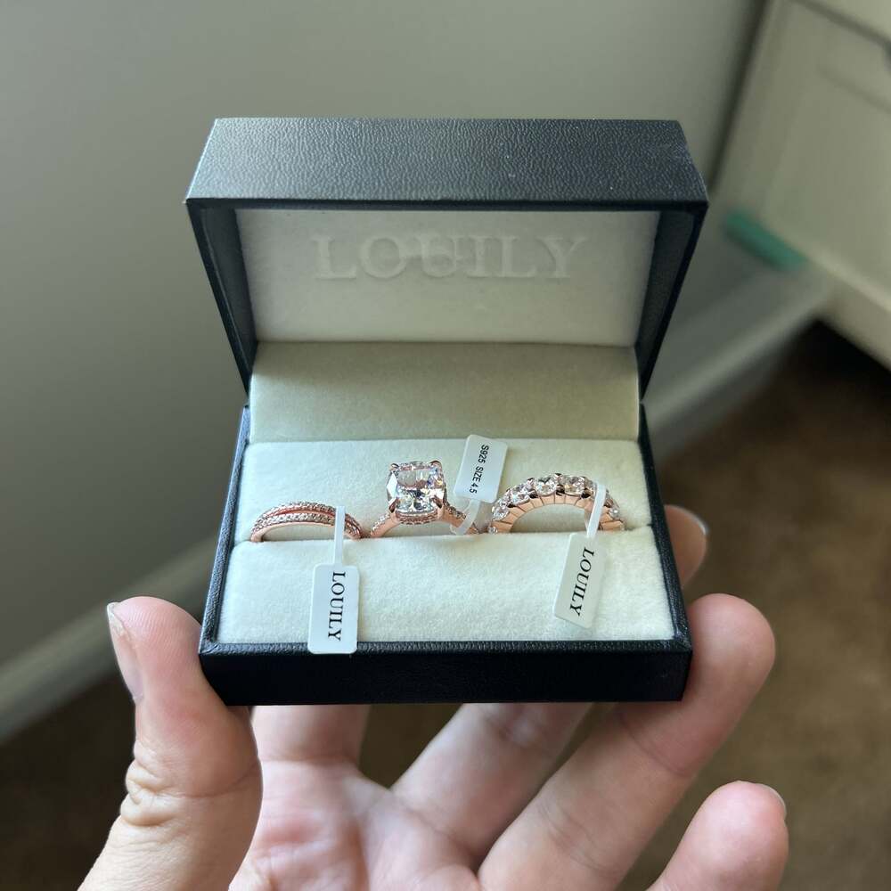 Engagement Ring Set Rose Gold Half Eternity Wedding Ring Set 3PCS